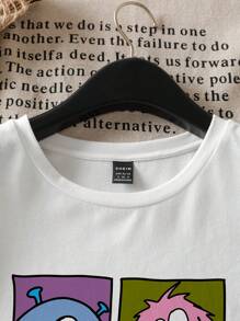 Attitoon Camiseta casual y simple de talla grande para mujer con cuello redondo, manga corta y patrón estampado, adecuada para el verano