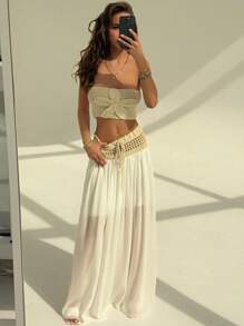 Aloruh Summer Women Two-Piece Outfits,Summer Sets - Khaki - View 6