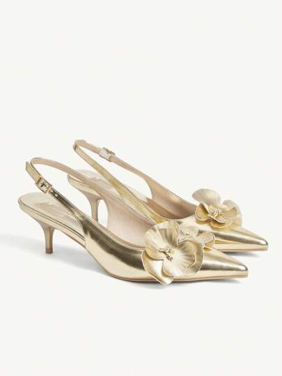 CUCCOO CHICEST Zapatos de tacón alto de punta fina con decoración floral 3D elegante para mujer