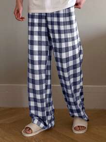 DAZY Men's Spring Plaid Lounge Pants, Home Wear Bottom, Fall Pajama, Winter - Purple - View 3