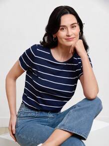 Miaspire Top de rayas de manga corta