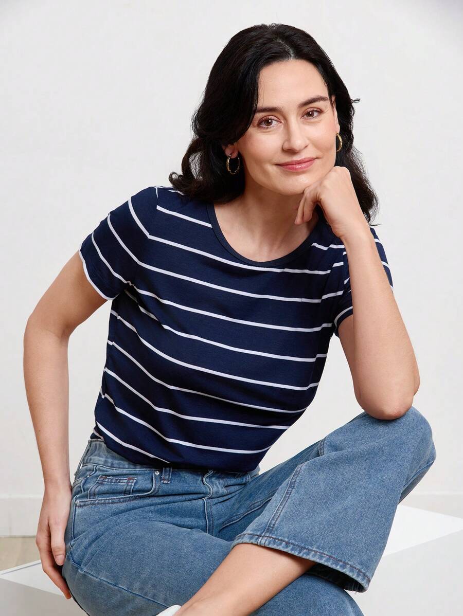 Miaspire Top de rayas de manga corta