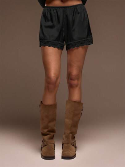 MUSERA Elasticated Satin Pull On Lace Trim Shorts Cute Summer Vacation Boho Summer Cute Fall, Autumn Winter