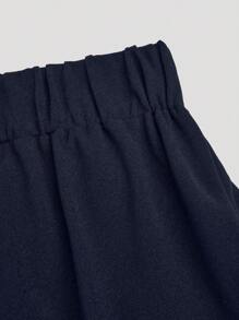 SHEIN LUNE Plus Size Color-Block Ruffle Hem A-Line High Waist Elegant Shorts For Commuter - Navy Blue - View 3