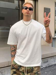 DAZY Simple Solid White Summer T-Shirt For Men - White - View 6