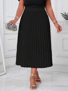 SHEIN Lady Váy midi xếp ly dệt kim màu trắng cỡ lớn cho tiệc cocktail công sở đi làm thanh lịch mùa xuân và mùa hè - màu đen - Xem 6