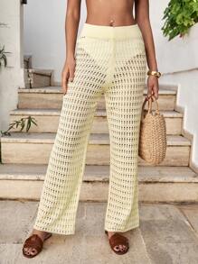 RueChic Pantalones de punto calado y transparentes de pierna ancha tipo cubrecosturas para vacaciones