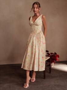 SHEIN Unity Women's Deep V-Neck A-Line Elegant Party Dress, Suitable For Summer, Beach, Festival, Holiday - Multicolor - View 5