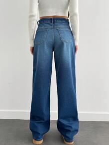 EURMUSE Women's Casual Washed High Waisted Straight Leg Jeans - Dark Wash - View 2