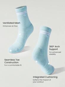 GLOWMODE 3 Paar Baumwoll Vintage gestreifte Socken, weich und belüftet durch Meshgewebe mit Jacquard Logo, für Training, Alltag und Lässig