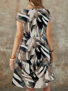 EMERY ROSE Vestito midi casual'e ampio con scollo rotondo e maniche corte, adatto per l'estate, da donna