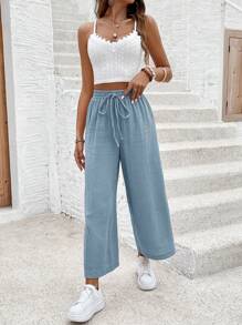 SHEIN Frenchy Quần dài nữ màu trơn phong cách tối giản, phù hợp cho mùa hè - Iron Gray - Xem 3