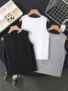SHEIN Leap Crew Áo ba lỗ cổ tròn trơn đơn giản cho bé trai tuổi teen, phù hợp cho mùa hè - Nhiều màu - Xem 3