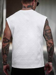 Manfinity CasualCool Men's 3D Jacquard Casual Tank Top, Men's Textured Summer Casual Tops Solid Color Wide Strap Tank Top, Perfect For Beach Vacation, Summer Boyfriend Gifts