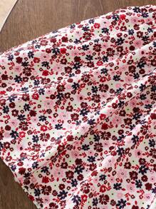 Young Girl Casual Ditsy Floral Ribbed Long Sleeve Dress - Dusty Pink - View 7