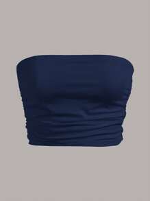 SHEIN Essnce Women Solid Color Strapless Simple Stylish Top, Suitable For Summer,Tube Top