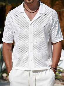 Manfinity Homme Men's Simple Solid Color Cardigan, Suitable For Summer Vacation - White - View 1