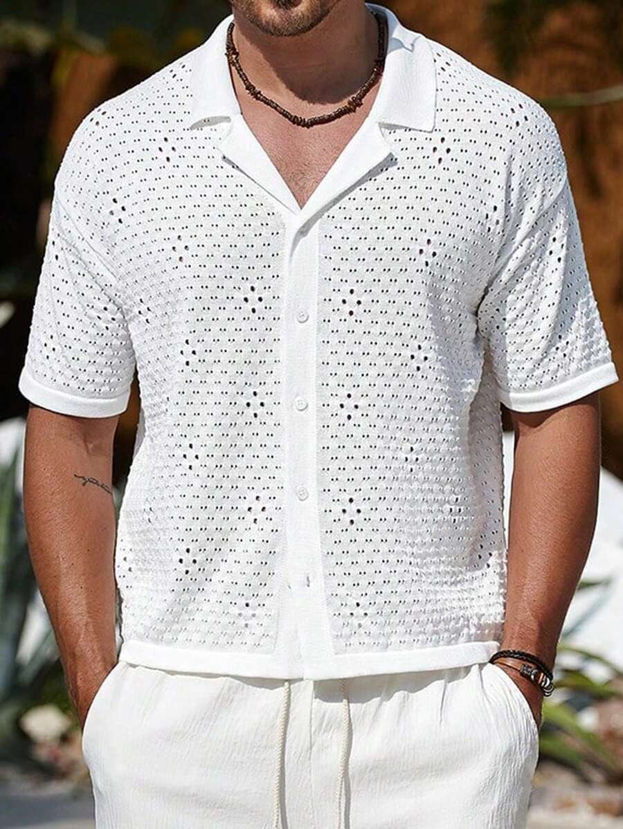 Manfinity Homme Men's Simple Solid Color Cardigan, Suitable For Summer Vacation - White - View 1