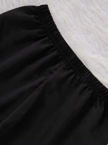 SHEIN 2pcs/Set Tween Girls Elegant Sweet Comfortable Satin Contrast Net Ruffle Hem Loungewear Set - Black - View 8