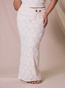 MUSERA 针织花卉蕾丝环饰修身长裙，假日优雅夏季款 - 奶油色 - 查看 2