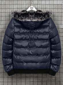 RueChic 冬季男士纯色拼布羊毛连帽加厚外套