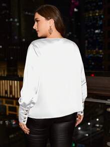 SHEIN Clasi Áo cánh dài tay cổ chữ V bằng vải satin cỡ lớn cho nữ, trang phục dự tiệc thanh lịch - trắng - Xem 2
