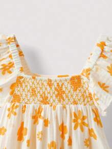 SHEIN Young Girls Country Floral Print Ruffle Hem Dresses, Summer - Multicolor - View 8