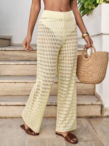 RueChic Pantalones de punto calado y transparentes de pierna ancha tipo cubrecosturas para vacaciones