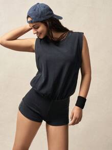 VARSITIE Einfarbiger ärmelloser Jumpsuit mit rundem Ausschnitt und offenem Rücken für den Sommer, Sportbekleidung