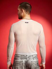 FeverCity Camiseta transparente con aplicaciones de encaje y corte sexy para hombres - Blanco - Ver 2