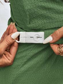 SHEIN 2pcs/Set Pregnancy Leisure Solid Color Short Sleeve Top And Pants Set - Green - View 3