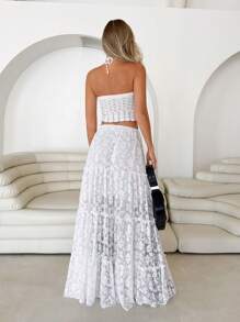 Roylia Falda larga de línea A con olán de encaje texturizado