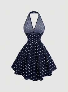 SHEIN MOD 女士 V 领修身波尔卡圆点紧身连衣裙、海军蓝返校节连衣裙、镂空服装、优雅女士连衣裙、性感连衣裙、海军蓝波尔卡圆点连衣裙 - 藏蓝色 - 查看 2