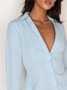 Glamine Áo cánh dài tay cổ chữ V ôm sát dành cho nữ - Màu xanh lam - Xem 4