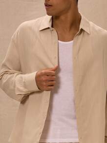 Musero 超大号纽扣衬衫，仅限春夏复活节 - 卡其色 - 查看 4