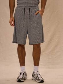 Musero Drawstring Waist Textured Shorts Only For Spring Summer Easter - Black and White - View 2