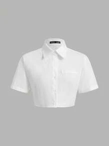 SHEIN EZwear Women's White Woven Backless Cut-Out Back Crop Top - White - View 5