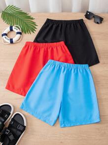 Set de 3 piezas de pantalones cortos casuales con estampado de letras para niños preadolescentes, conjunto de traje de baño para playa, natación y surf - Multicolor - Ver 2