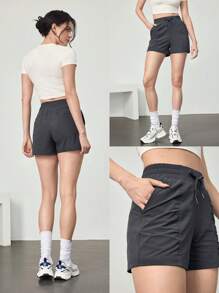 GLOWMODE 3.5" VitalSwift Quick-Dry Adjustable Drawstring Waist Ruched Shorts With Side Pockets Daily Casual - Iron Gray - View 6