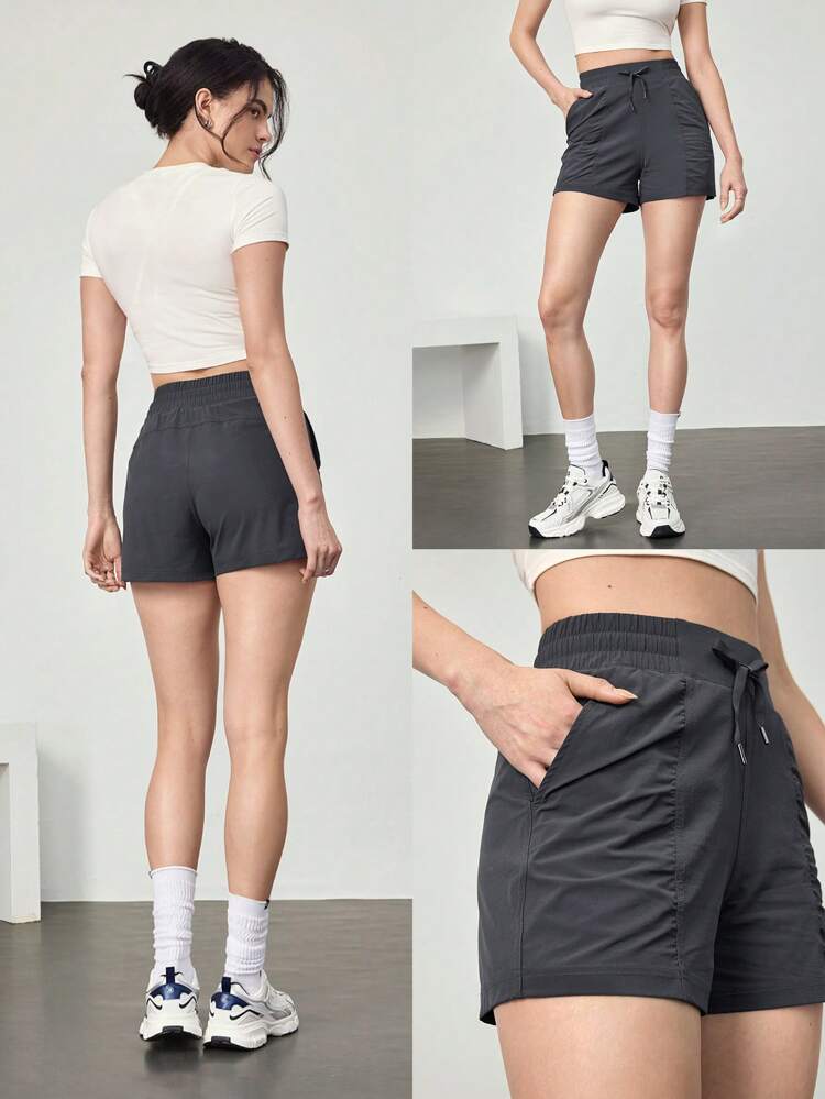 3.5" VitalSwift Quick-Dry Adjustable Drawstring Waist Ruched Shorts With Side Pockets Daily Casual