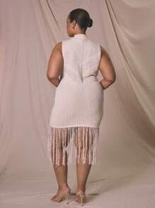 MUSERA Plus Size High Neck Pattern Knit Fitted Hem Trim Midi Dress For , Outfit, Holiday, Elegant Autumn Winter Fall