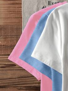 Muchica 3pcs/Set Casual Minimalist English Graphic Crew Neck Short Sleeve Cropped Fitted Woman T-Shirt, Suitable For Summer Suitable For Going Out - Multicolor - View 4