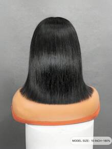 ALL READY WIG Parrucca a caschetto corto, capelli umani lisci, parrucca con trasparente lacca adesiva, 8-14 pollici, radici sbiancate, densità 180%, lunghezza spalle con riga centrale, colore nero naturale, per donna