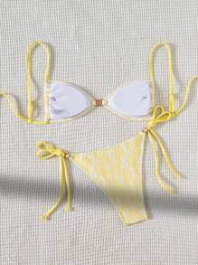 Swim Mod Trang phục bãi biển mùa hè cho phụ nữ - Đồ bơi gợi cảm bằng vải ren ngọc trai - Màu vàng - Xem 2