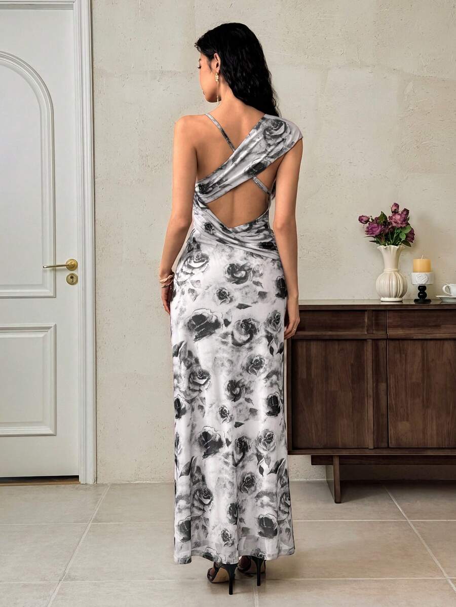 EastFlair Robe longue moulante sans manches pour femmes, épaule asymétrique, style minimaliste adapté pour l'été