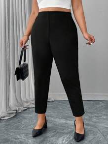 Chikora Plus Size Simple Solid Color Casual Pants, Suitable For Summer - Black - View 5