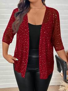 SHEIN LUNE Plus Size Women Rhinestone Embellished Mesh Sheer Jacket Thanksgiving Women New Years Women Winter Dresses Winter Women Rave,Christmas Women Sequin Top Birthday For Women New Years Dress Women New Years Eve Going Out Tops Women, Office Wear, New Years Women, Party, Business Casual Woman, Old Money Style,Valentine,Love/Lover
