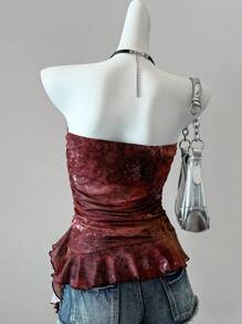 Easelle Áo thun bandeau lưới in họa tiết đồng quê mùa hè dành cho nữ - Nhiều màu - Xem 4