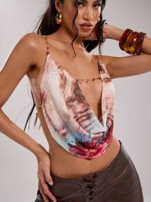 SHEIN BAE Camiseta sin espalda de mujer con escote profundo y estampado de leopardo para el verano - Multicolor - Ver 7