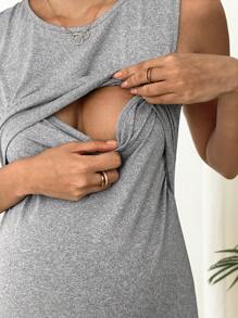 SHEIN Camiseta de tirantes larga de color liso para maternidad y lactancia